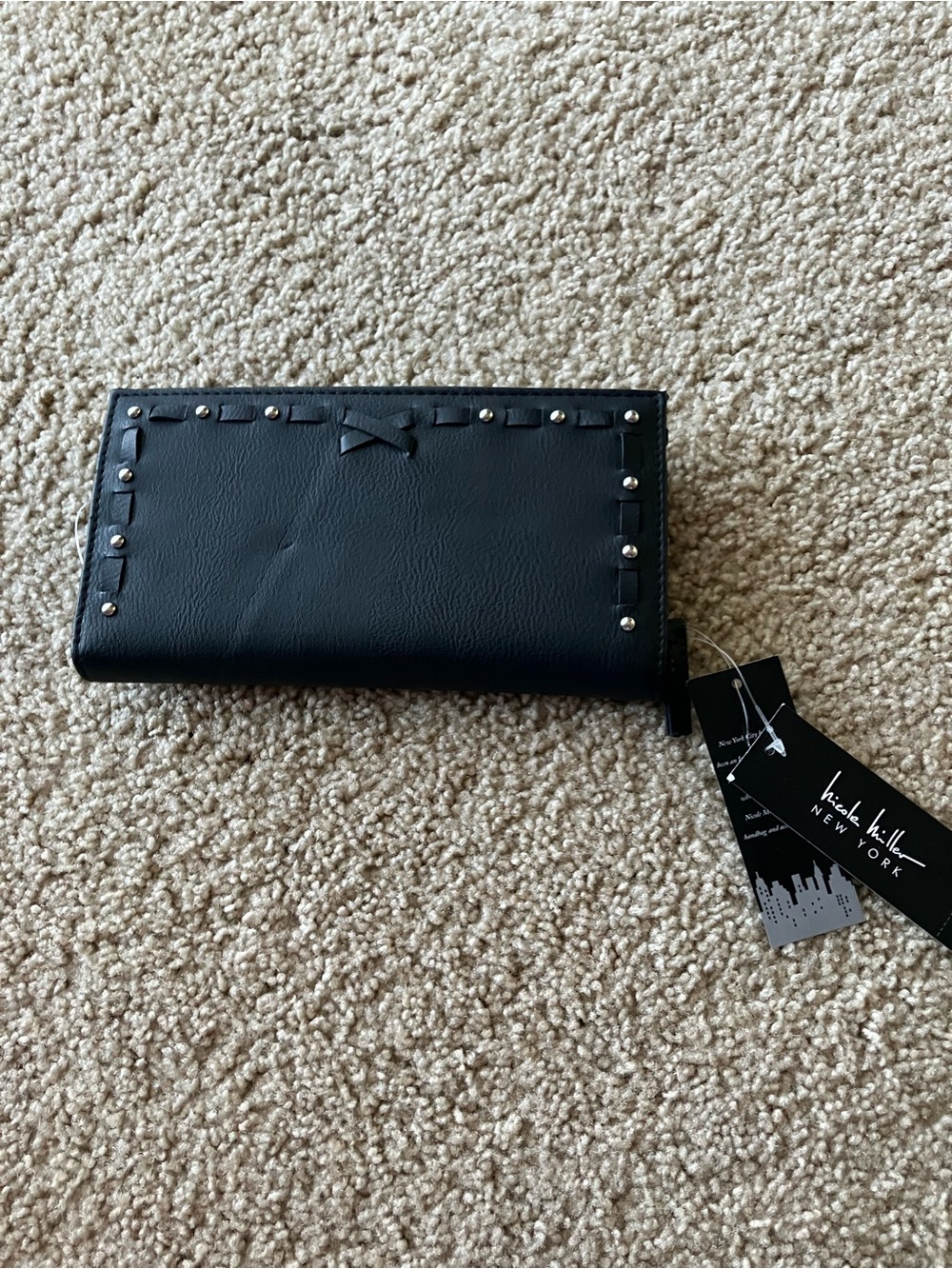 Nicole Miller Black Bow & Stud Continental Wallet
